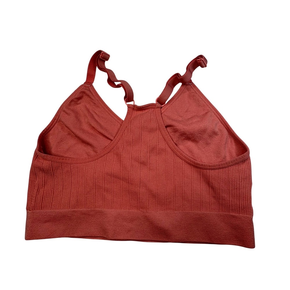 Ryka Womens Ribbed Seamless Sports Bra Coral Pink V-Neck Racerback Size Medium